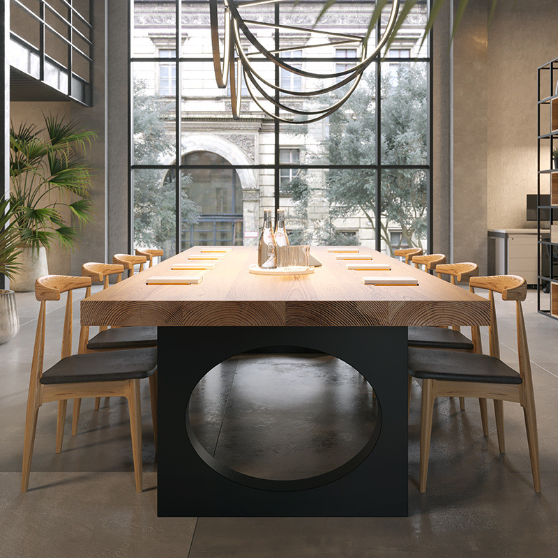 北欧实木餐桌简约现代原木办公桌长方形工作台长条大型会议桌长桌