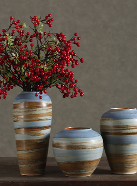 瑞晨陶瓷花瓶色釉粗陶瓶插花复古手工民宿酒店侘寂风干花装饰花器