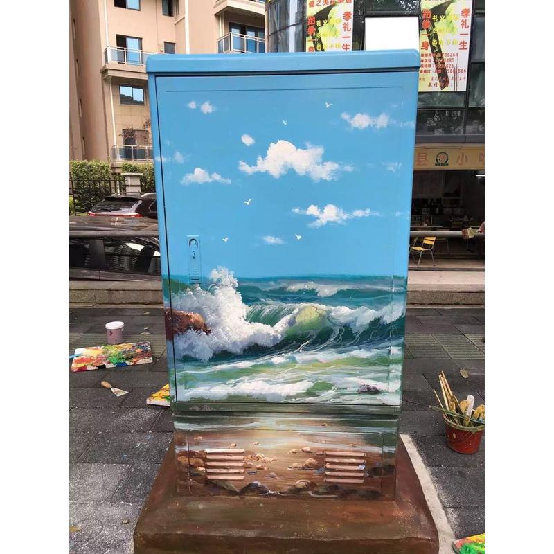 纯手绘油画电表箱系列油画大型乡村学校宣传美丽壁画