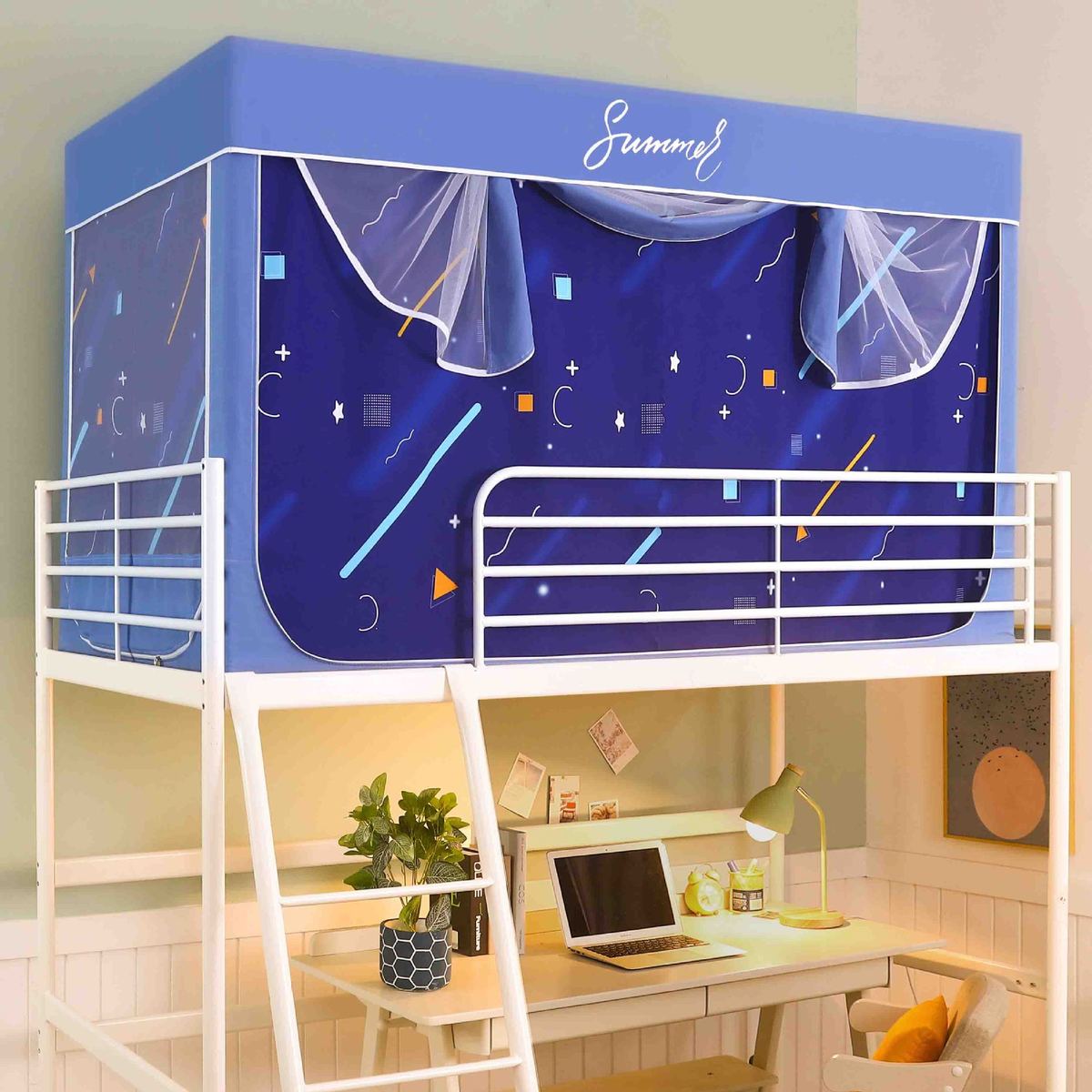 正顺学生蚊帐宿舍寝室上下铺门遮光带支架一体式床帘三开男女生