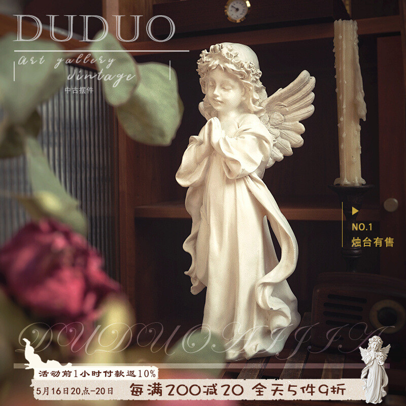 6b76美式欧式天使少女桌面树脂工艺品摆件客厅复古雕塑装饰