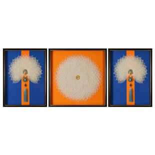 瑞杰 立体实物画《菩提树叶客厅三联画现代轻奢》 新中式禅意挂画