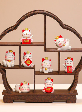 中式古风博古架乔迁小多宝阁招财猫客厅玄关摆件鸡翅木新居装饰品