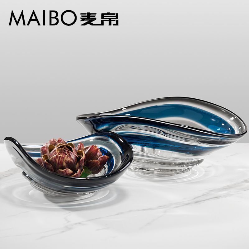 热销现代简约异形玻璃水果盘摆件客厅样板间桌面收纳茶几果盆软装