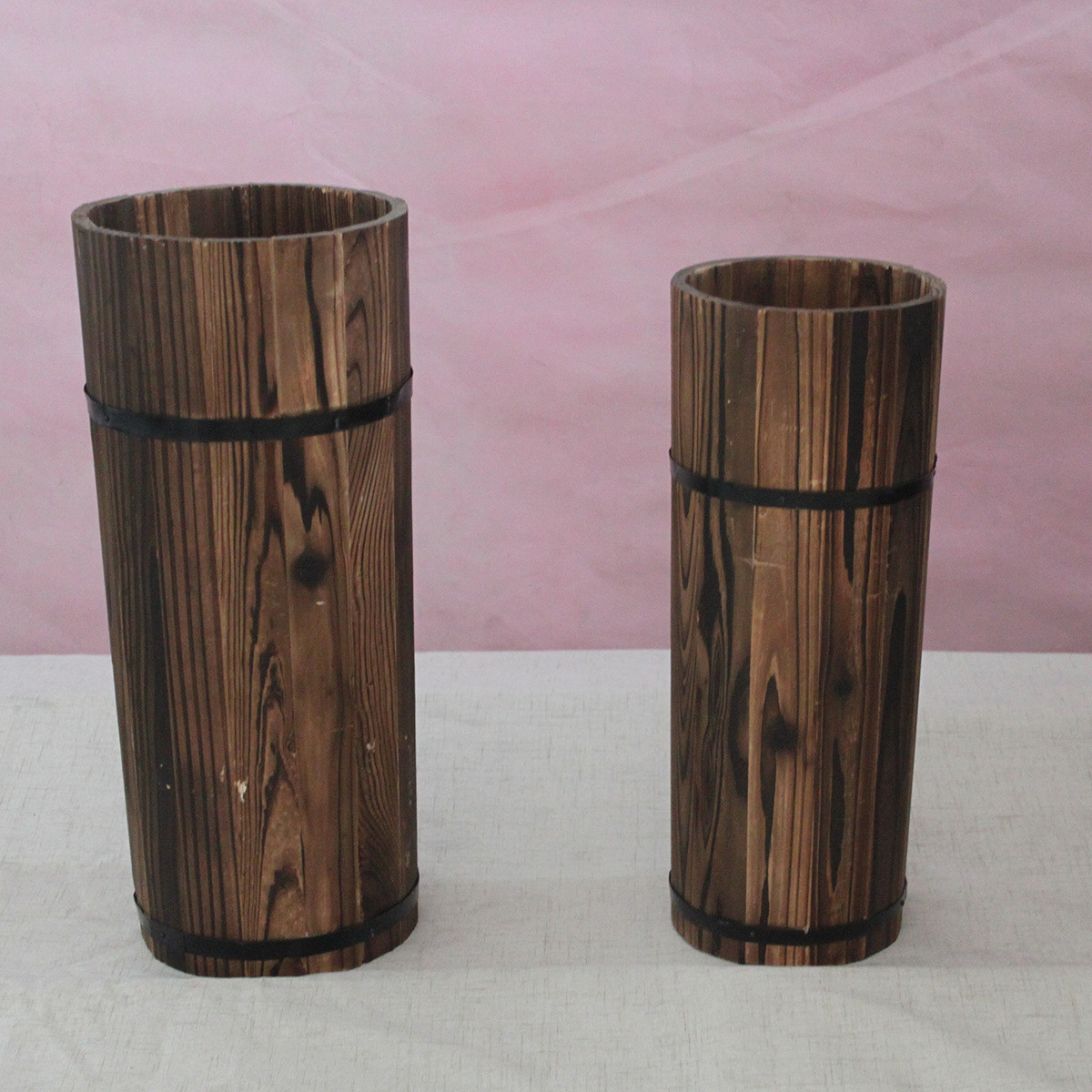 婚庆木木桶做旧复古插花落地花盆生产批发碳化拍摄道具装饰