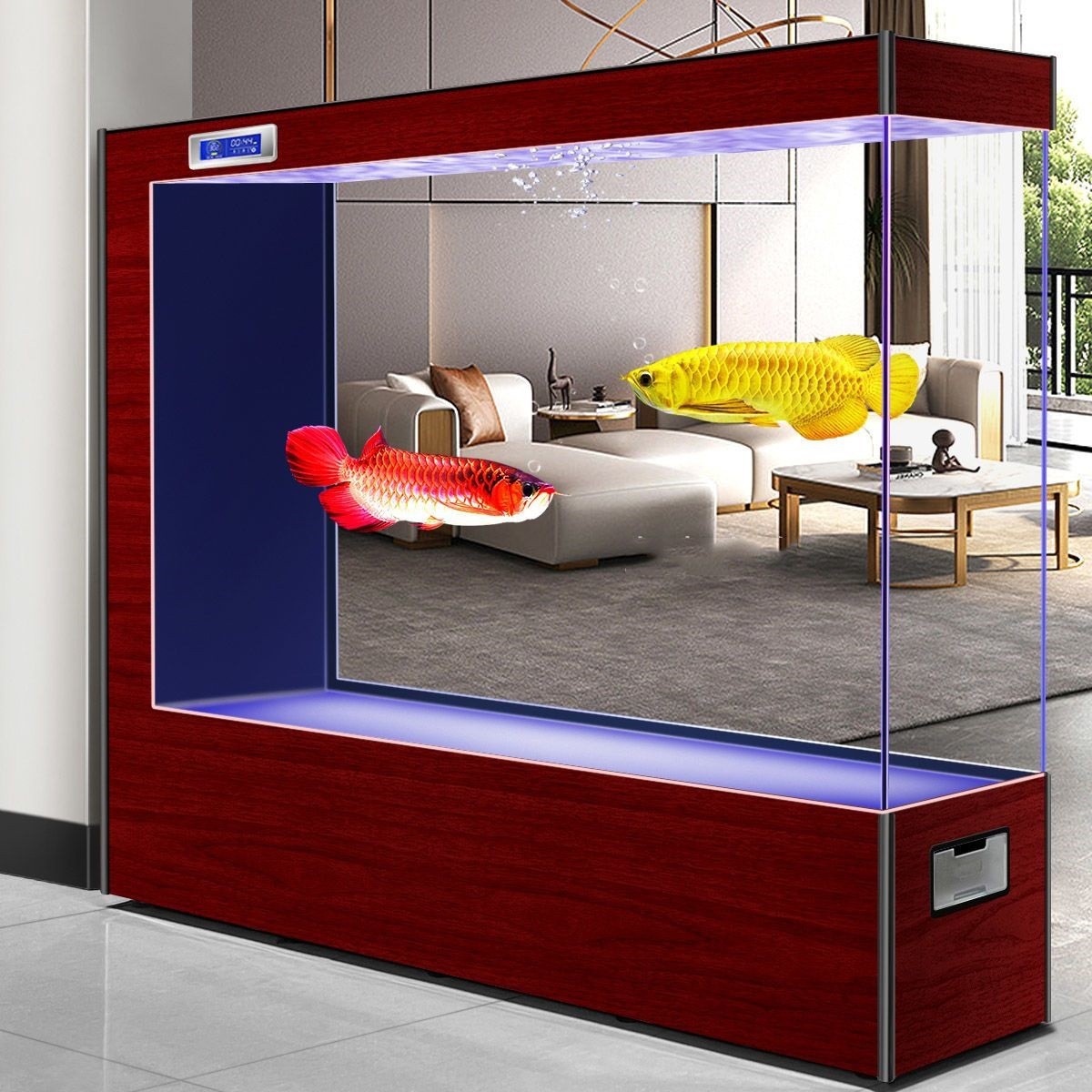 超白玻璃方形鱼缸客厅免换水屏风隔断家用新款族箱懒人生态金鱼缸