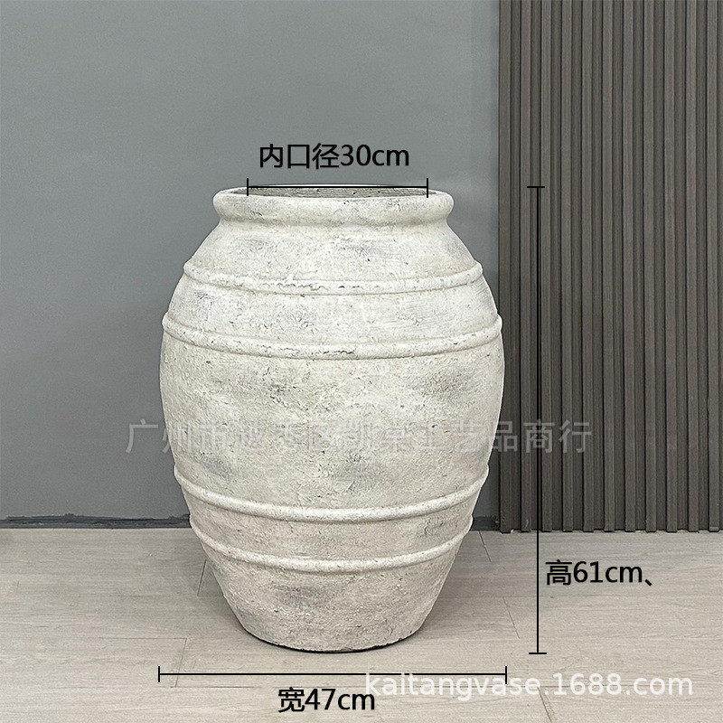 民宿水泥花盆侘寂风庭院阳台种植酒店复古装饰仿古罐子景观摆设