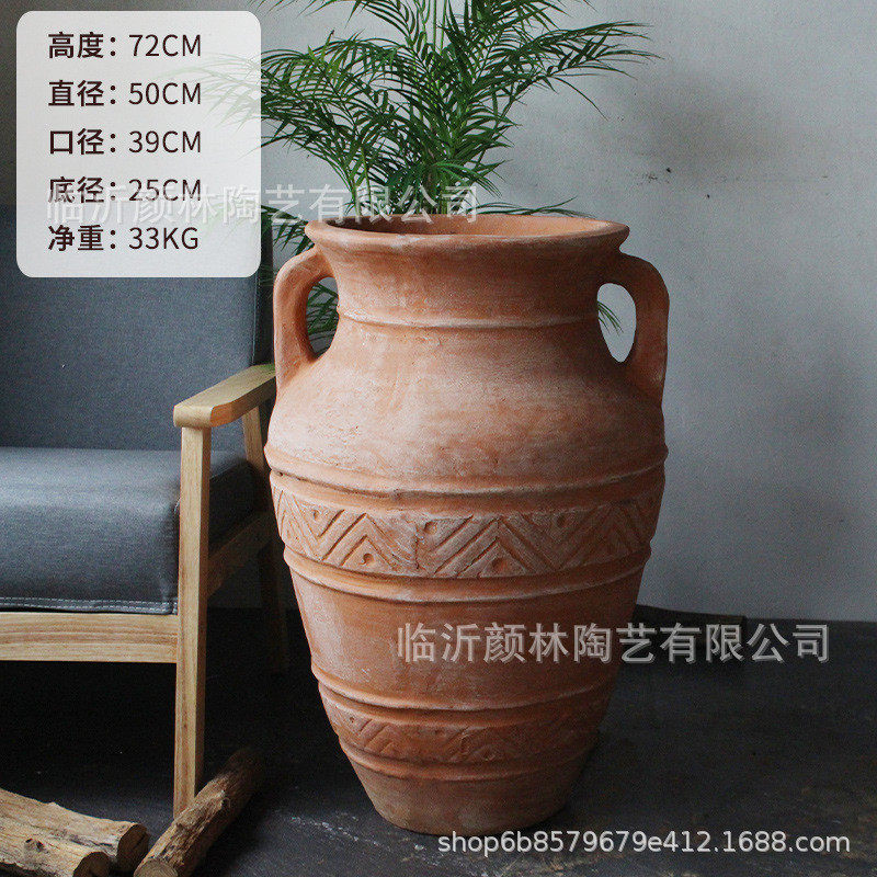 做园林景观花盆陶罐特大号旧装饰罐手工陶落地红陶仿古红陶超大款