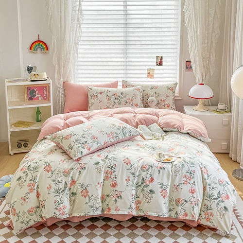 爆款小清新糯糯水洗棉四件套被套床单床笠单双人床上用品三件套件