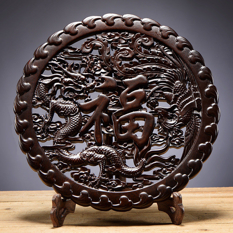 黑檀木雕实木摆件中式客厅电视柜福字圆形福字家居装饰工艺品送礼,家居饰品,装饰摆件,淘宝优惠券,粉丝福利购,淘宝优惠卷