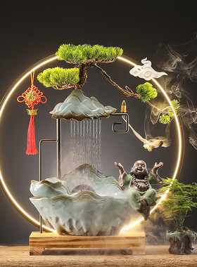 热销创意流水生招财摆件循环水灯圈景观送礼办公室桌面装饰品开业