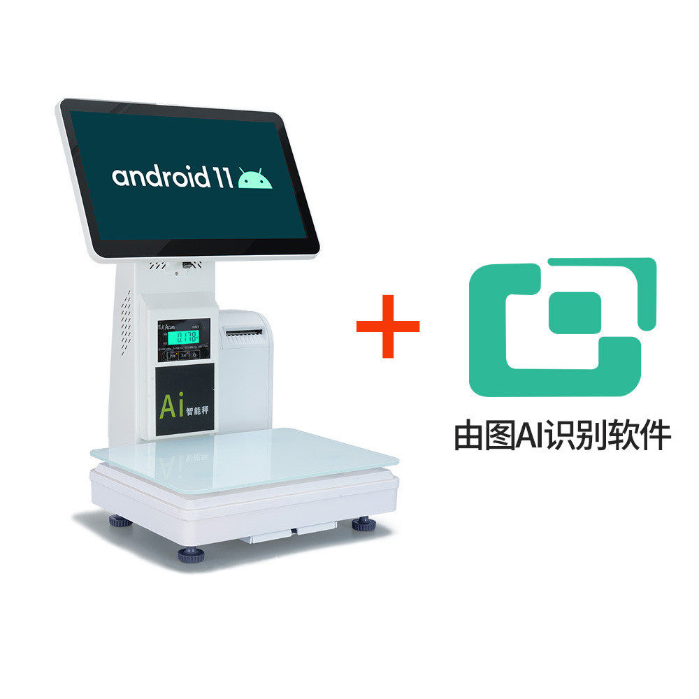 鸿智能力商ai科标签秤蔬菜水果生鲜ai识别标签打印收银称重一体秤