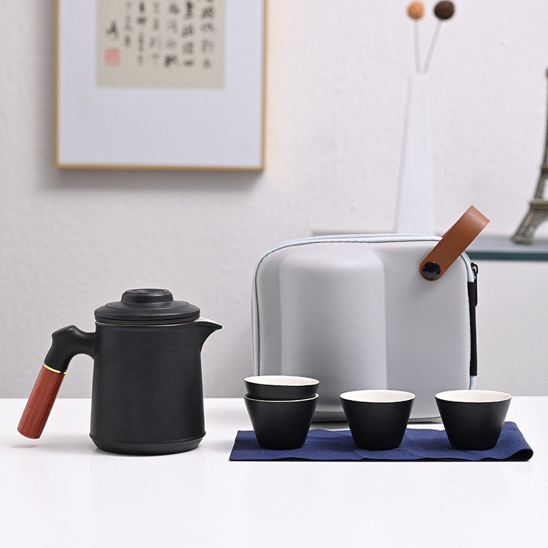黑陶快客杯logo四杯旅行茶具功夫茶具广告礼品公司伴手礼一壶