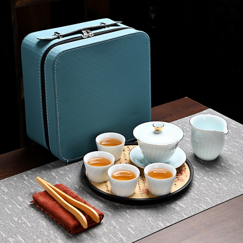 一壶四杯旅行功夫茶具小套装整套干泡盘快客杯盒装皮商务开业礼品