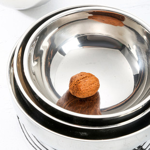 定制加厚双层隔热亮光碗304不锈钢酒店打蛋色拉沙拉碗学校泡面