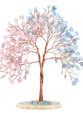 创意水晶同心树底座能量水晶碎石玛瑙片树工艺品桌面装饰摆件