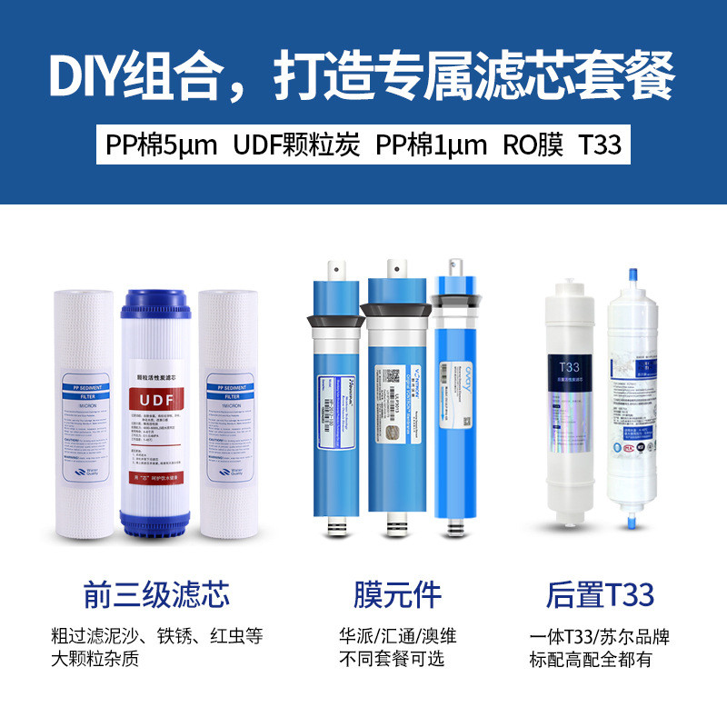 10寸通用厨下机滤芯五级滤芯套装PP棉UDF活性炭CTO压缩后置碳RO膜
