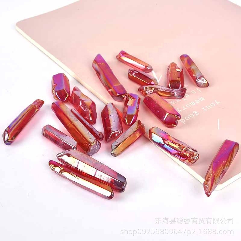 热销厂家水晶批发电镀红色水晶柱小柱子单尖柱能量石摆件盆景工艺