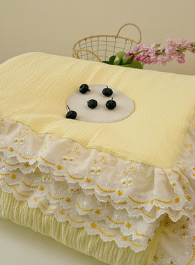 夏凉被花边全棉双层纱韩式空调被200x230双人紫色夏被薄款可机洗