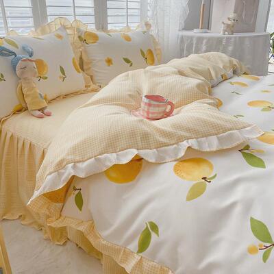 小清新韩版花边磨毛四件套床单水洗棉学生宿舍床上用品公主风床裙