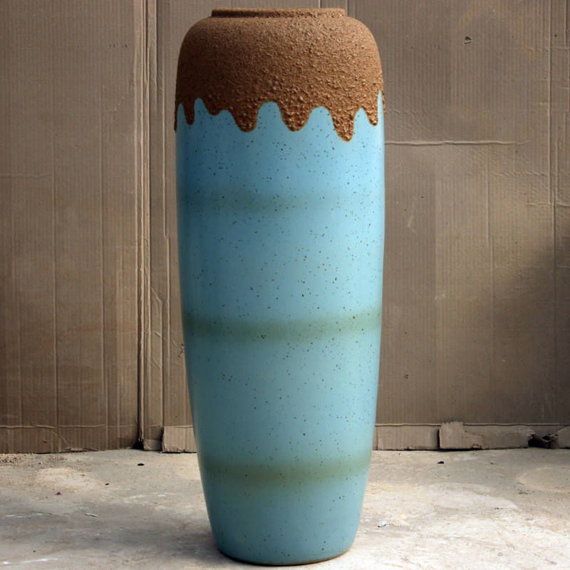 高温陶瓷土花瓶摆件落地大花瓶插花陶缸家居装饰陶罐插花器三件套