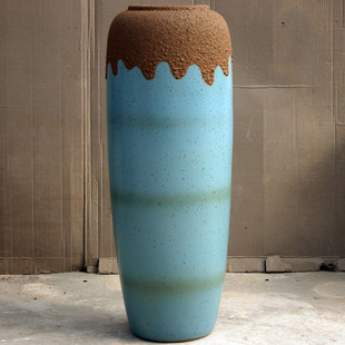 高温陶瓷土陶罐摆件落地大花瓶插花家居装饰陶缸花瓶插花器三件套