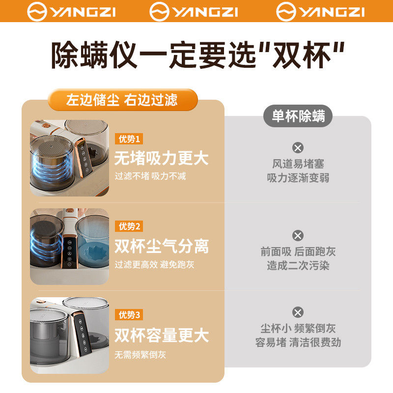 扬子除螨仪家用床上除螨吸尘器家用大吸力除蝻仪双杯紫外线除螨机