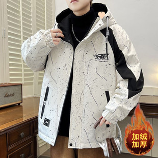 爆款加绒加厚外套男秋冬季连帽棉袄青少年学生夹克保暖棉衣服
