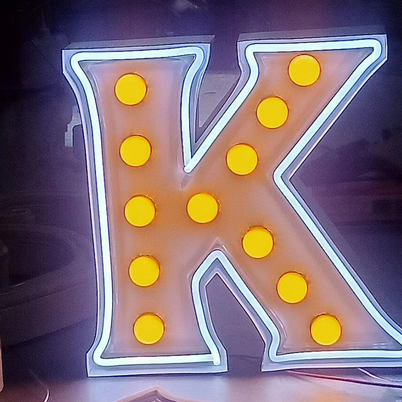 招牌立体大灯泡字不锈钢穿孔冲孔字户外酒吧KTV烤漆复古灯泡字