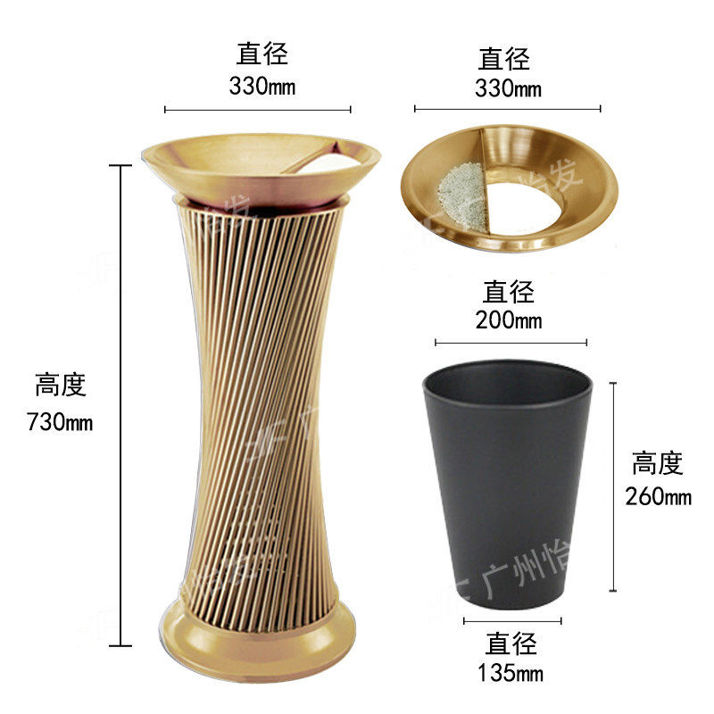 不锈钢垃圾桶创意欧式烟灰桶小蛮腰垃圾筒酒店会所室内艺术桶