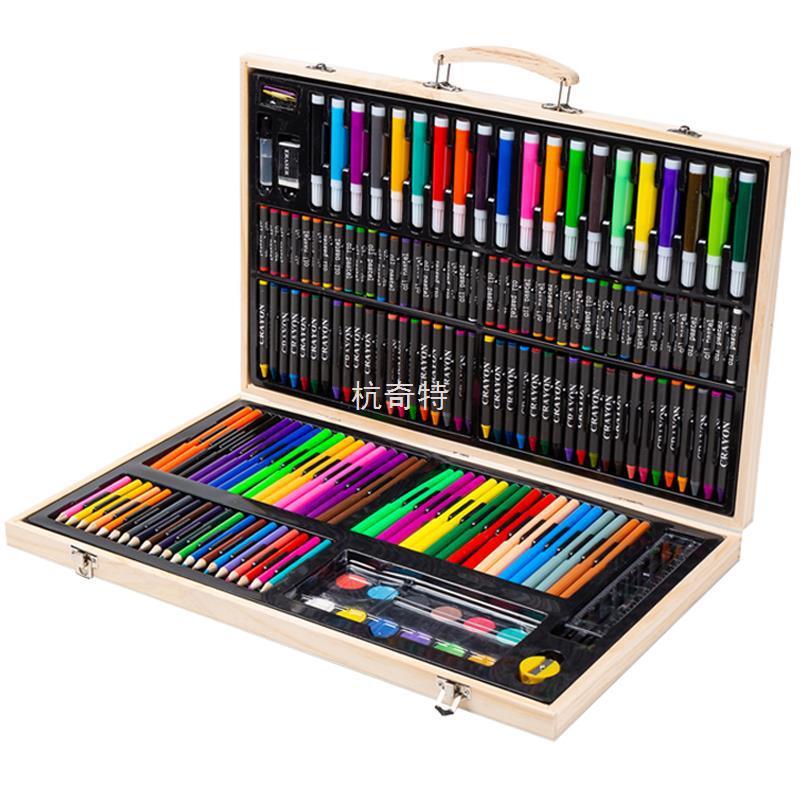 h画笔1180件木盒画笔套装小学生彩色笔絎美术水彩笔蜡笔绘画笔可