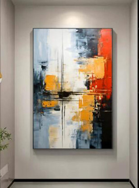 纯手绘油画橙色抽象客厅挂画手工肌理卧室现代简约玄关装饰画壁画