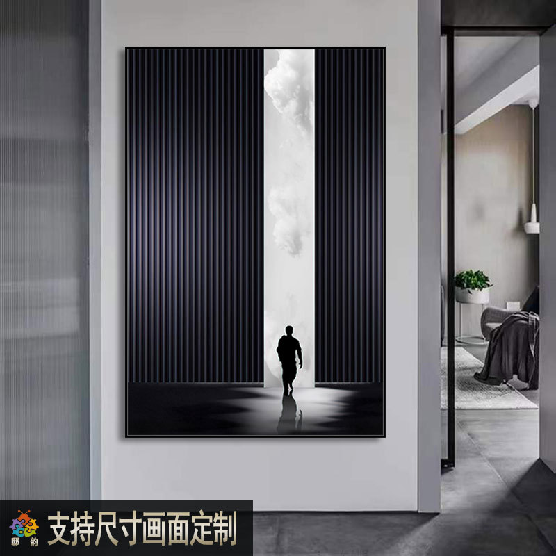 沙发后客厅墙面竖版装饰画现代简约建筑玄关挂画高级灰主卧室壁画图片