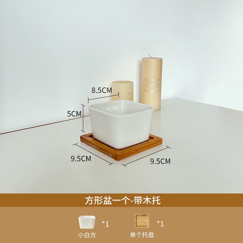 多肉小花盆陶瓷带托盘可爱小白盆小号白色长方形仙人掌多肉盆直销