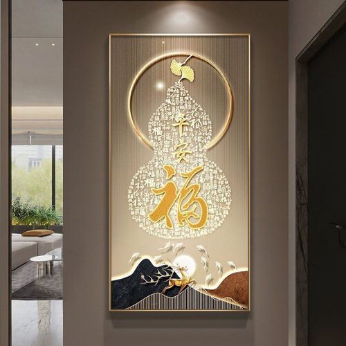 壁画入户玄关装饰画走廊画灯过道现代简约客厅轻奢晶瓷镶钻画