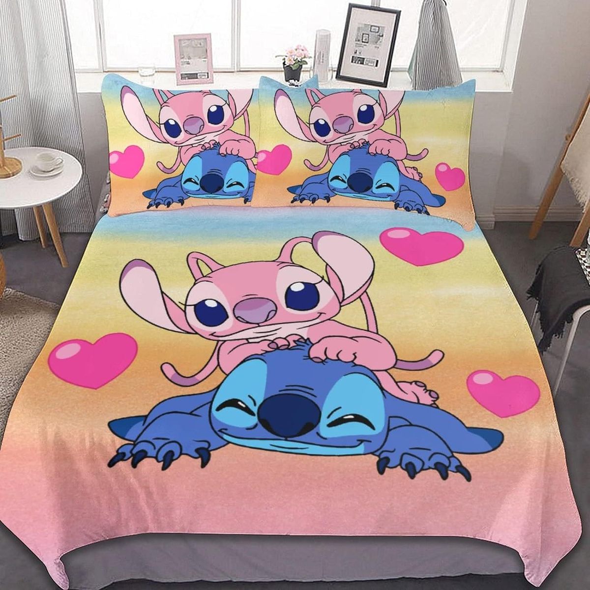 外贸情人节 三件套史迪奇 卡通数码印花被枕套床上用品