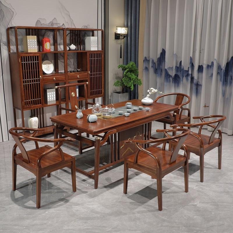 小型茶桌椅组合茶具套装桌子一体实木茶台沙比利功夫泡茶桌