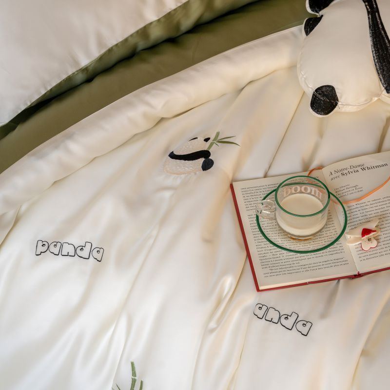 ins可爱卡通刺绣100支兰精床笠夏季冰丝裸睡被套床单天丝四件套款