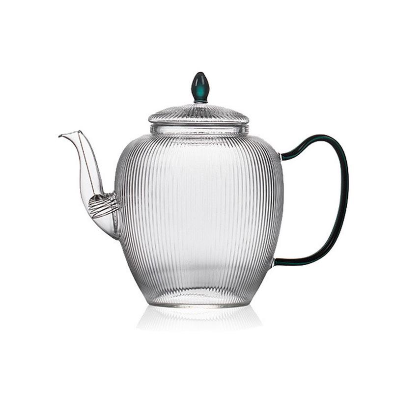 彩把条纹泡茶壶高硼硅玻璃蒸煮两用器绿中式大容量家用把贵妃壶