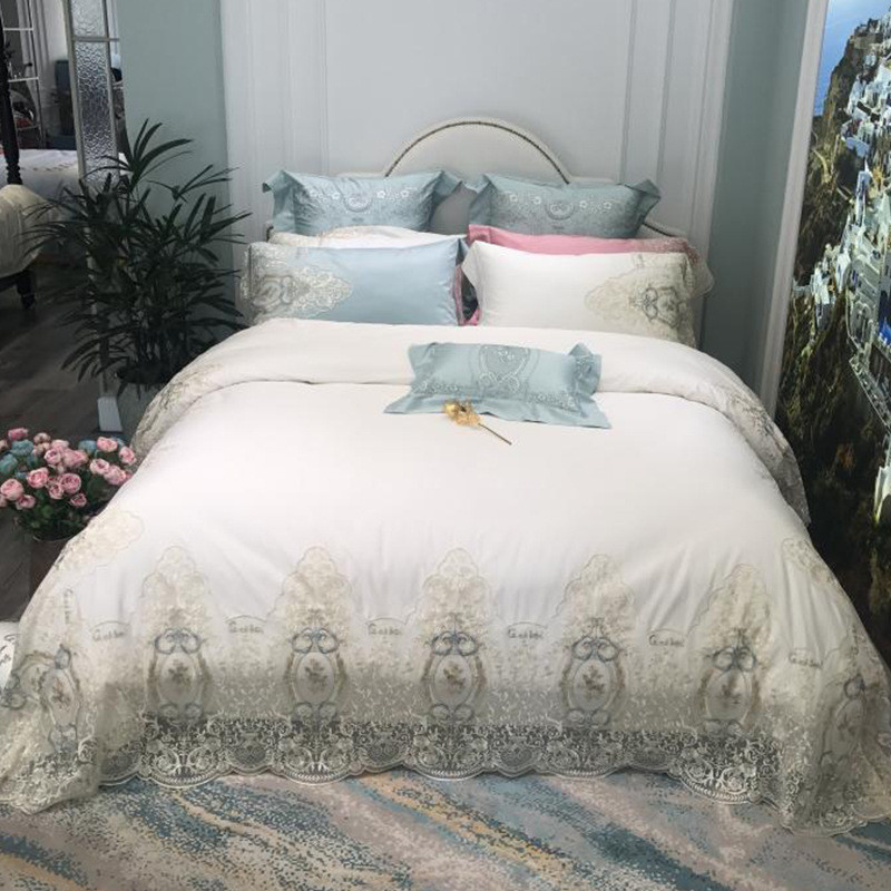 公主风法式100支匹轻奢四件套棉马宫廷刺绣蕾丝边床上用品样板房