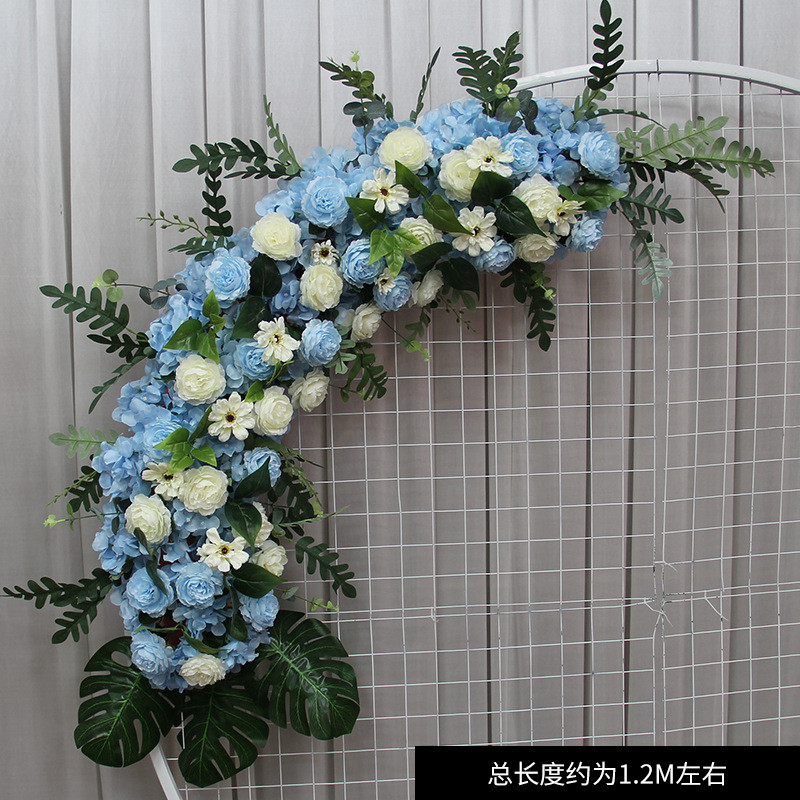 花艺u型挂花屏风婚庆蓝色仿真花婚礼装饰花排成品花艺拱门挂花