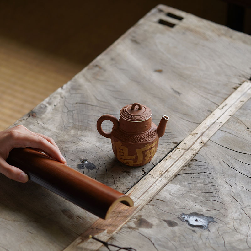 热销由至紫砂纯手工刻绘未顾茶壶仿古老段泥茶器文人泡茶壶带球孔
