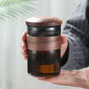 帶木圈隔熱泡茶三件杯辦公室?guī)н^濾茶水分類綠茶杯包鋼蓋喝水杯