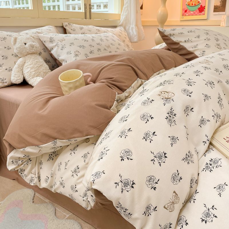 超软针织棉四件套卡通小清新印花学生宿舍床上三件套床单被套