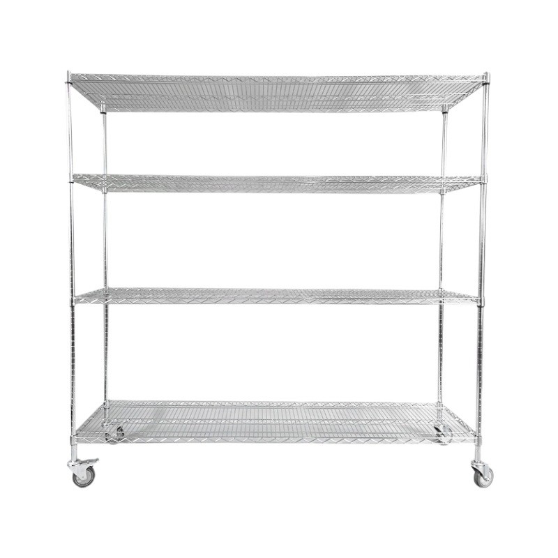 移动置物架不锈钢货架家用带轮货架线网仓库镀铬防静电物料架架子