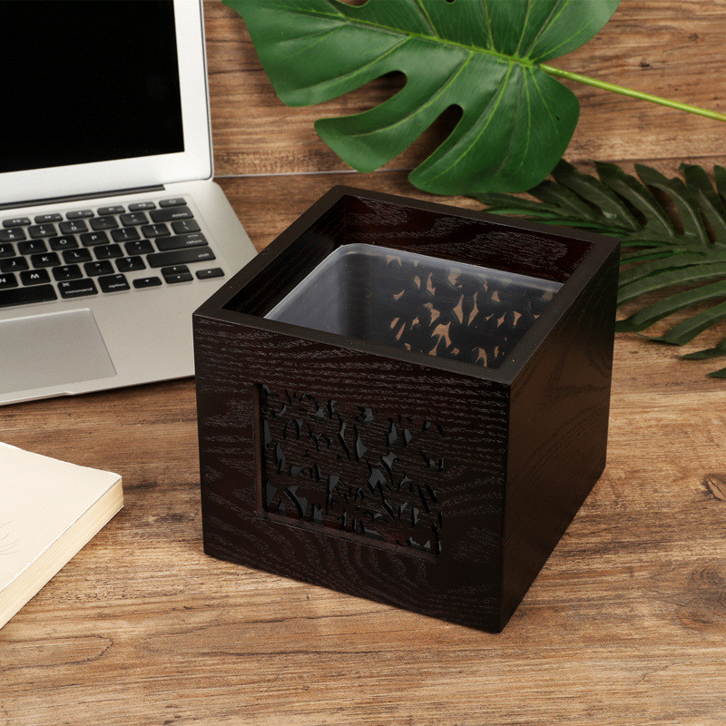 3t23批发木质仿古迷你桌面垃圾桶小号新中式客厅卧室茶几木制收纳