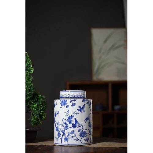 青花瓷小号大中花瓶摆件客厅桌面插花花瓶中式古典陶瓷玄关摆件