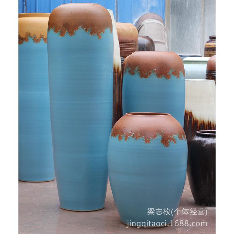 厂家直销景德镇陶瓷地中海花瓶落地大花瓶颜色釉酒店会所批发