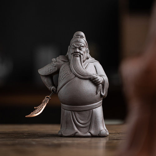 热销紫砂关公摆件创意陶瓷历史人物关羽家居客厅玄关博古架装饰工