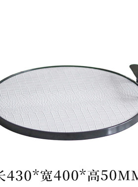 现代轻奢皮革圆形提手托盘几何置物盘摆件样板间桌面装饰品盘香薰